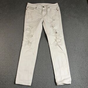 American‎ Eagle Jeans Mens 29x30 White Denim Air Flex + Skinny Distressed Grunge